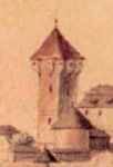 Wieża Piastowska, fragment panoramy Cieszyna Kmetty’ego z 1819 r.